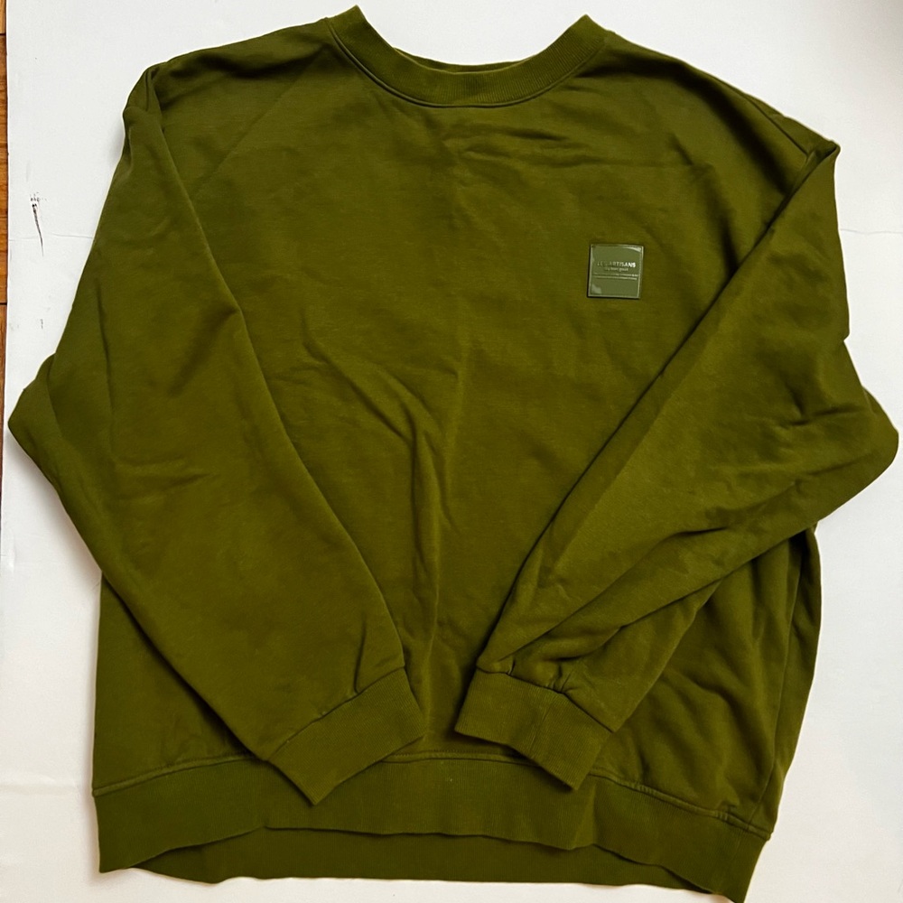 Mens H&M Olive Green Ribbed Pullover Long Sleeve Relaxed Fit Sweatshirt Size XL